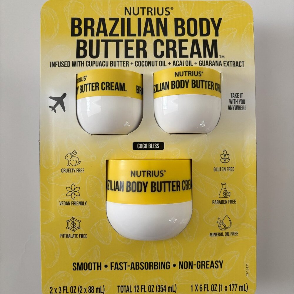 Nutrius Brazilian Butter Body Cream - 1x6oz and 2x3oz pack
